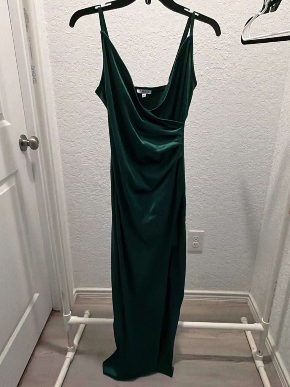 Lush Emerald Green Satin Cowl Neck Maxi Dress